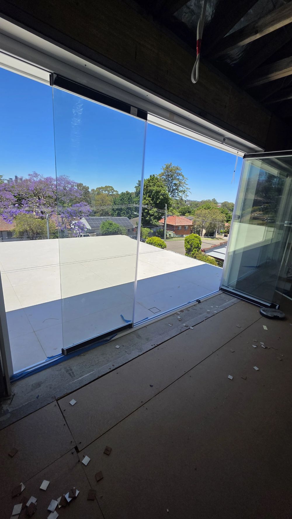 Balcony glazing opened right back