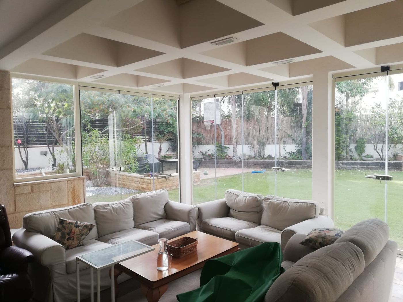 Glass walls around a living area